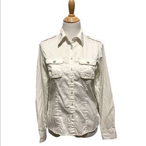 White Button Down Fitted Long Sleeve Top